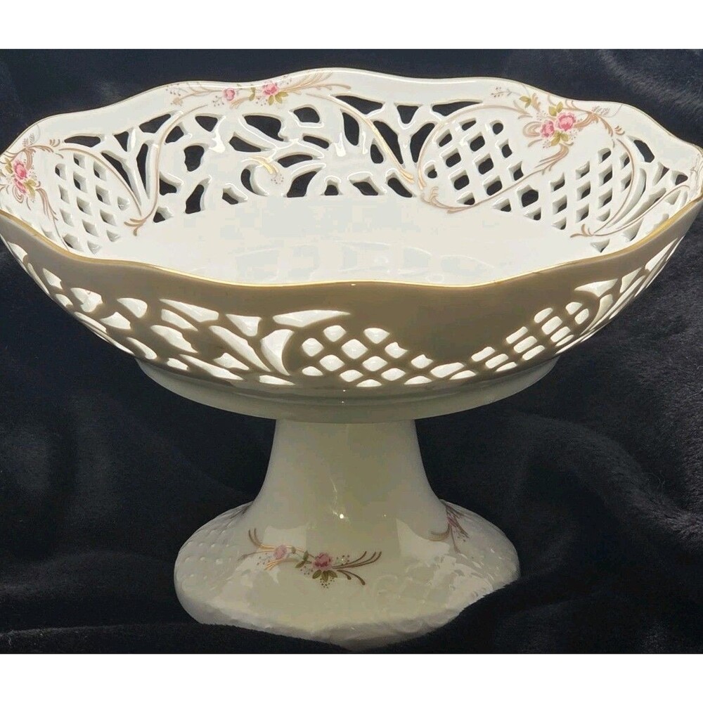 Vin Oscar de la Renta Rose Fine China Reticulated Pedestal Fruit Bowl W. Germany